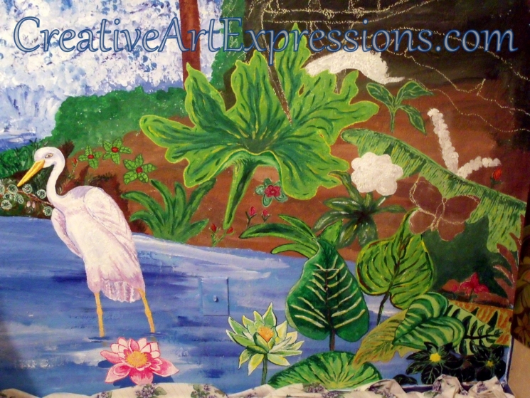 Creative Art Expressions Hand Painted Rainforest Mural in Progress 1-22-12 Creative Art Expressions Hand Painted Rainforest Mural in Progress 1-22-12