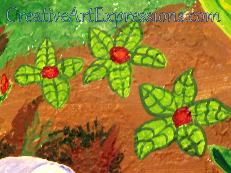 Creative Art Expressions Hand Painted Flowers On Rainforest Mural in Progress 1-22-12