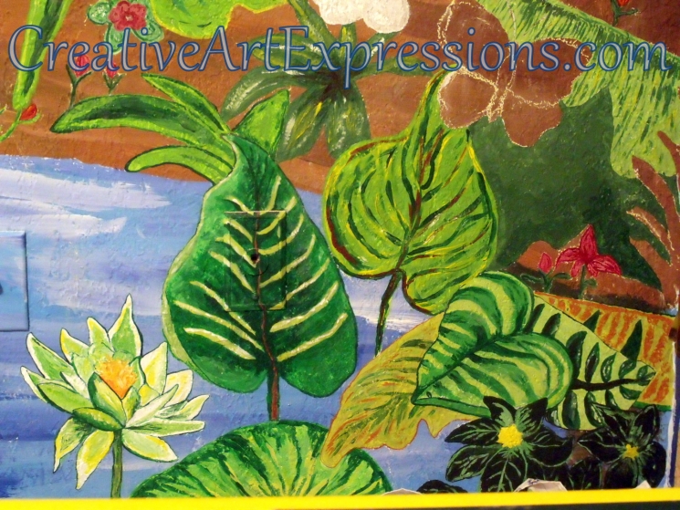 Creative Art Expressions Hand Painted Rainforest Mural in Progress 1-22-12