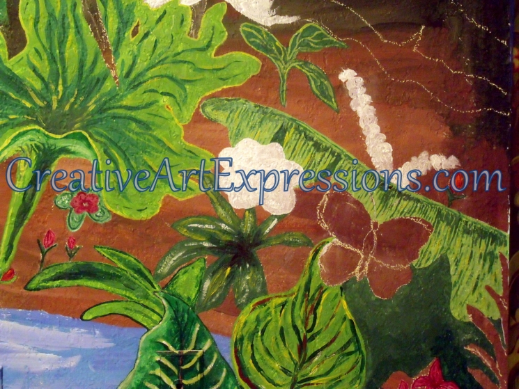 Creative Art Expressions Hand Painted Rainforest Mural in Progress 1-22-12