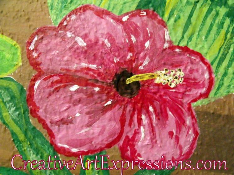 Creative Art Expressions Hand Painted Hibiscus Flower On Rainforest Mural in Progress 6-7-2012 Creative Art Expressions Hand Painted Hibiscus Flower On Rainforest Mural in Progress 6-7-2012