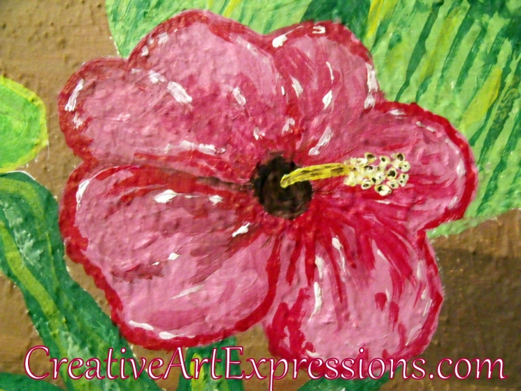 Creative Art Expressions Hand Painted Hibiscus Flower On Rainforest Mural in Progress 6-7-2012