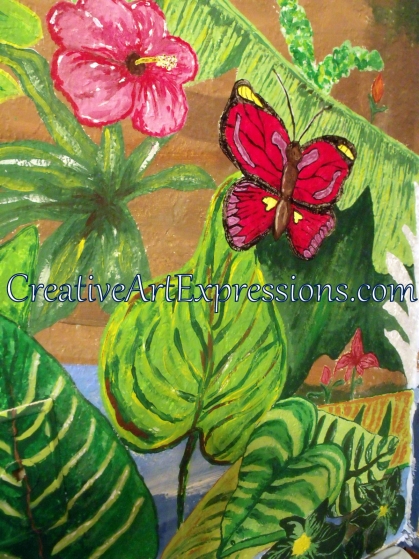 Creative Art Expressions Hand Painted Butterfly & Hibiscus Flower On Rainforest Mural in Progress 6-7-2012 Creative Art Expressions Hand Painted Butterfly & Hibiscus Flower On Rainforest Mural in Progress 6-7-2012