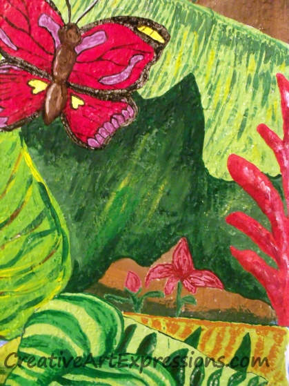 Creative Art Expressions Hand Painted Rainforest Mural. The red plant to the far right was added today. 8-18-12 Creative Art Expressions Hand Painted Rainforest Mural. The red plant to the far right was added today. 8-18-12
