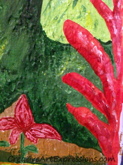Creative Art Expressions Hand Painted Rainforest Mural. The red plant to the far right was added today. 8-18-12