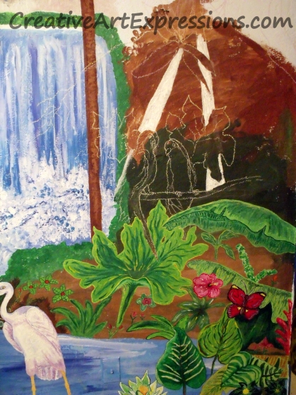 Creative Art Expressions Hand Painted Rainforest Mural In Progress 8-18-12