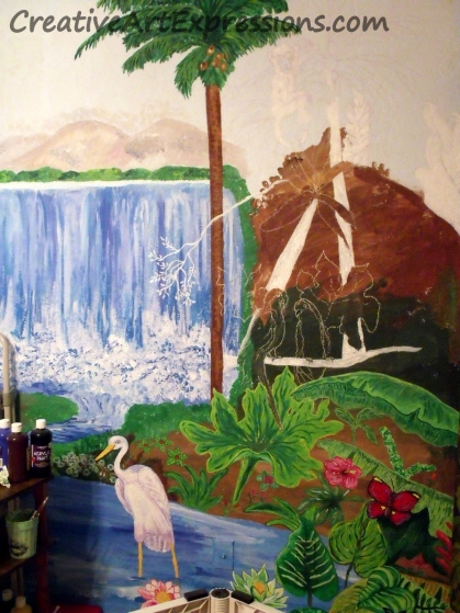 Creative Art Expressions Hand Painted Rainforest Mural In Progress 8-18-12 Creative Art Expressions Hand Painted Rainforest Mural In Progress 8-18-12