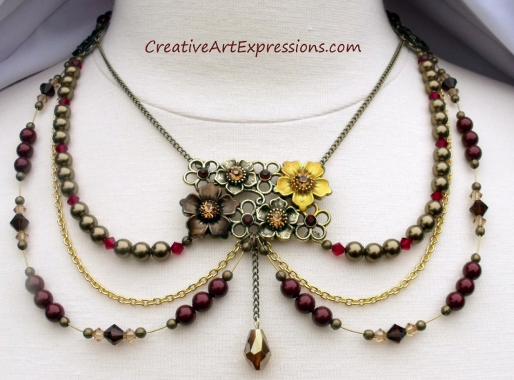 Handmade Pearl & Crystal Spring Necklace Jewelry Design Sold