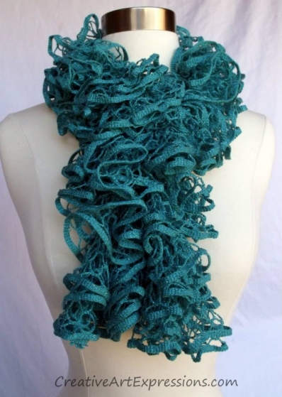 Turquoise Glam Ruffle Knitted Scarf