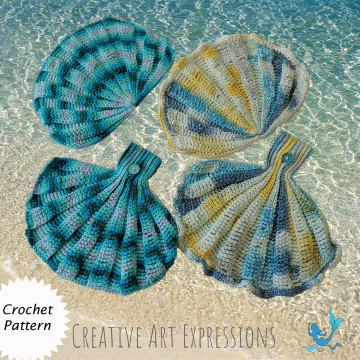 Seashell Towels Crochet Pattern, PDF Downloadable Pattern, Video Tutorials, Hand Towel, Kitchen Towel,Hanging Towel, Mermaid Crochet, Ocean Crochet