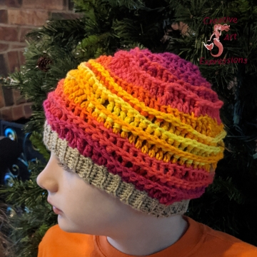 Crocheted Sunset Sea, Sea Breeze Hat, Youth Size 6-10 years, Sea Breeze Collection, Mermaid Fashion, Unique Gifts, Handmade winter hat, Handmade Winter Hat, Mermaid at Heart, Ocean Crochet, Coastal Crochet, Crochet with Meaning