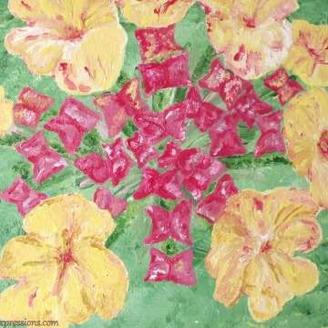 Creative Art Expressions Hand Painted Lantana In Bloom Acrylic Painting