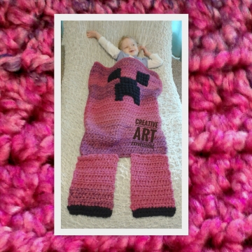 MOB Gamer Blanket, 18-24 Month Blanket,Crocheted MOB Blanket, Hot Pink & Purple, Gamer Blanket