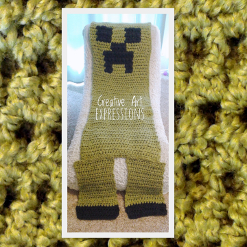 MOB Gamer Blanket, Adult Teen Blanket,Crocheted MOB Blanket, Light Green, Gamer Blanket