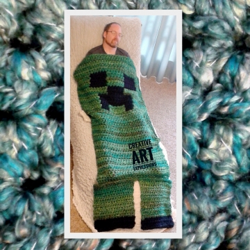 MOB Gamer Blanket, Adult Teen Blanket Thick, Crocheted MOB Blanket, Green, Gamer Blanket, Luxuriously Soft