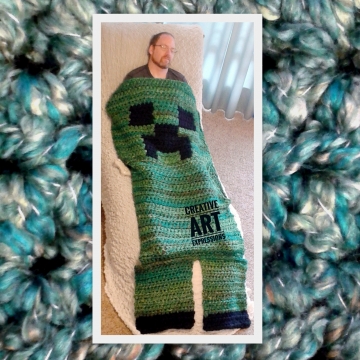 MOB Gamer Blanket, Adult Teen Blanket Thick, Crocheted MOB Blanket, Green, Gamer Blanket, Luxuriously Soft MOB Gamer Blanket, Adult Teen Blanket Thick, Crocheted MOB Blanket, Green, Gamer Blanket, Luxuriously Soft