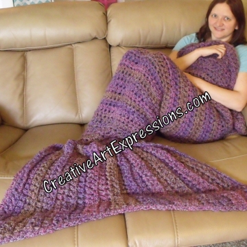 Purple Mermaid Blanket Adult Teen Crocheted Luxuriously Soft Mama Fin Ready To Ship