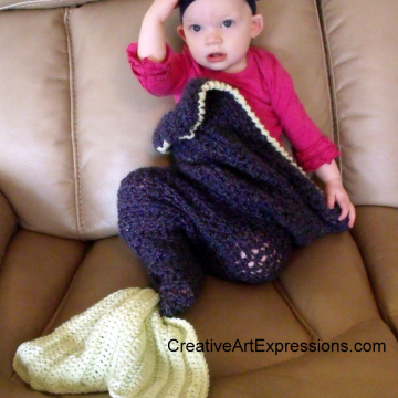 Creative Art Expressions Hand Crocheted Purple & Green Baby Mermaid Blanket