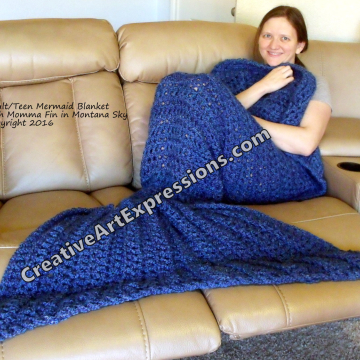 Mermaid Blanket Crocheted Adult/teen Momma Fin in Montana Sky