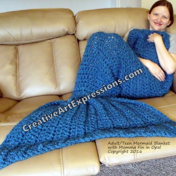 Mermaid Blanket Adult/Teen with Mama Fin in Opal