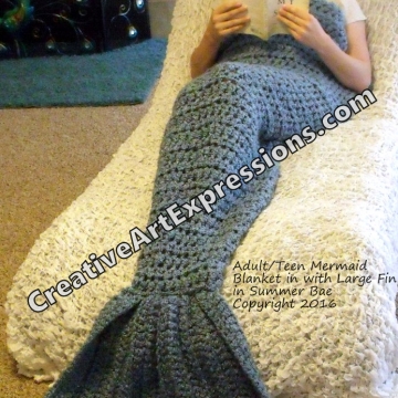 Mermaid Blanket Adult/Teen Crocheted Large Fin in Summer Bay Ready to Ship