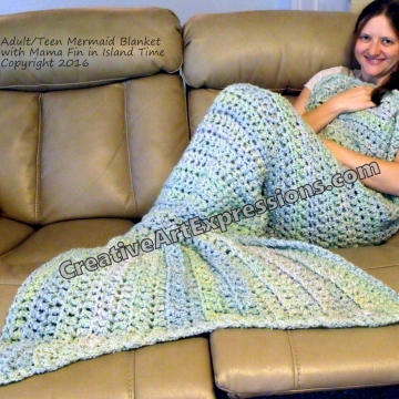 Crocheted Mermaid Blanket Seafoam Blue Grean