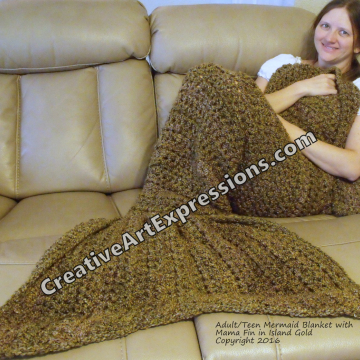 Mermaid Blanket Adult Teen Mama Fin in Island Gold