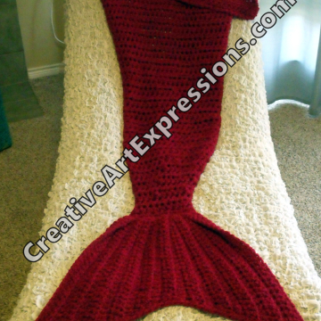 Red Mermaid Blanket Adult Teen with Large Fin
