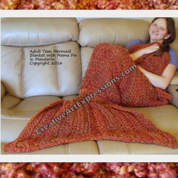 Burnt Orange Mermaid Blanket Adult/Teen Crocheted Mama Fin Ready To Ship