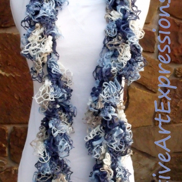 Creative Art Expressions Hand Crocheted Shades of Blue Grand Picots Scarf Creative Art Expressions Hand Crocheted Shades of Blue Grand Picots Scarf