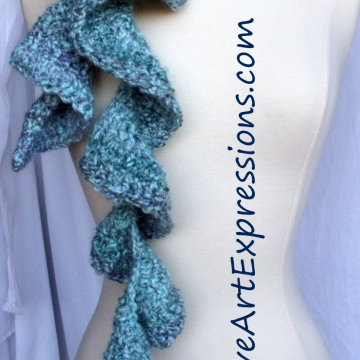 Crocheted Aqua Wavy Scarf