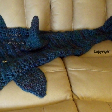 Blue Green Shark Blanket Child Crocheted Ready to Ship