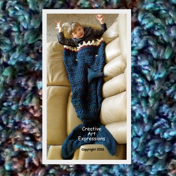 Blue Green Shark Blanket Child Crocheted Ready to Ship