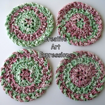 Red Green Pink Christmas Crocheted Coasters, Round, Large, Ready to Ship, Set of 4, Cotton Coasters, Home Decor, Kitchen Decor, 4 Coasters, Fine China Coasters, Fancy Coasters, Handmade Red Green Pink Christmas Crocheted Coasters, Round, Large, Ready to Ship, Set of 4, Cotton Coasters, Home Decor, Kitchen Decor, 4 Coasters, Fine China Coasters, Fancy Coasters, Handmade