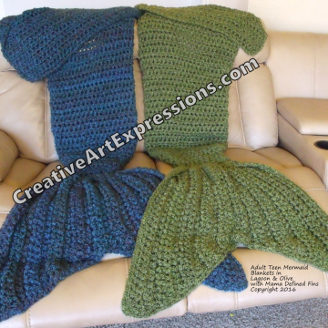 Adult Teen Mermaid Blankets Defined Fin in Olive & Lagoon