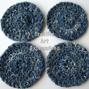 Crocheted Coasters, Round, Large, Ready to Ship, Blue Denim, Set of 4, Cotton Coasters, Home Decor, Kitchen Decor, 4 Coasters, Fine China Coasters, Fancy Coasters, Handmade Crocheted Coasters, Round, Large, Ready to Ship, Blue Denim, Set of 4, Cotton Coasters, Home Decor, Kitchen Decor, 4 Coasters, Fine China Coasters, Fancy Coasters, Handmade