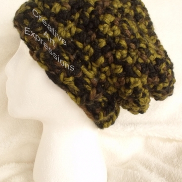 Chunky Slouchy Adult Teen Crochet Hat in Jungle