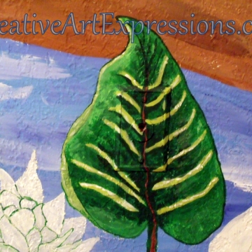 Creative Art Expressions Hand Painted Leaf On Rainforest Mural. 8-22-2011