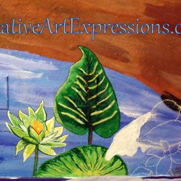 Creative Art Expressions Hand Painted Water Lily On Rainforest Mural In Progress. 8-23-2011