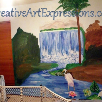 Creative Art Expressions Hand Painted On Rainforest Mural In Progress. 8-23-2011