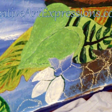 Creative Art Expressions Hand Painted Leaf Cluster On Rainforest Mural. 8-24-2011