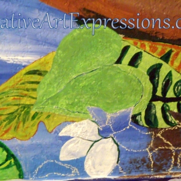 Creative Art Expressions Hand Painted Leaf Cluster On Rainforest Mural. 8-24-2011 Creative Art Expressions Hand Painted Leaf Cluster On Rainforest Mural. 8-24-2011