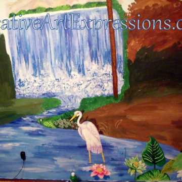 Creative Art Expressions Hand Painted Leaf Cluster On Rainforest Mural In Progress. 8-24-2011