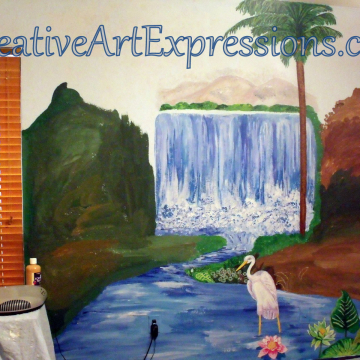 Painted Dark Green Flower Cluster & Green Leaf On Rainforest Mural 9-10-2011