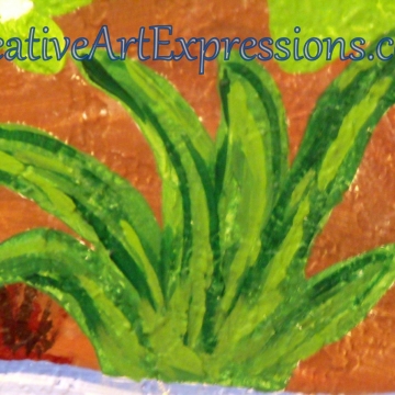 Creative Art Expressions Hand Painted Plant On Rainforest Mural in Progress 1-8-2012