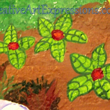 Creative Art Expressions Hand Painted Flowers On Rainforest Mural in Progress 1-22-12