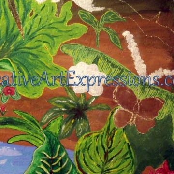 Creative Art Expressions Hand Painted Rainforest Mural in Progress 1-22-12 Creative Art Expressions Hand Painted Rainforest Mural in Progress 1-22-12