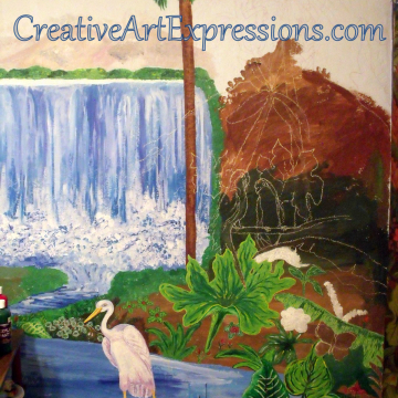Creative Art Expressions Hand Painted Rainforest Mural in Progress 1-22-12