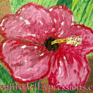 Creative Art Expressions Hand Painted Hibiscus Flower On Rainforest Mural in Progress 6-7-2012