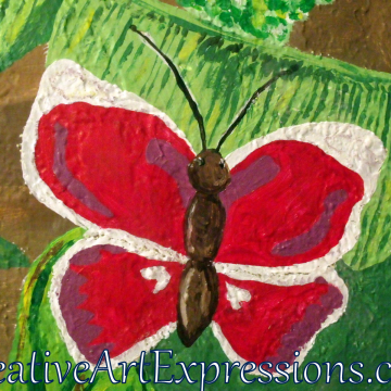 Creative Art Expressions Hand Painted Butterfly On Rainforest Mural in Progress 6-7-2012